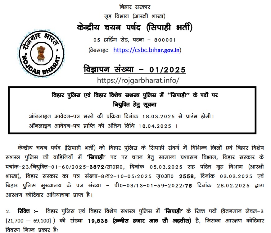 CSBC Bihar Police Constable Recruitment 2025